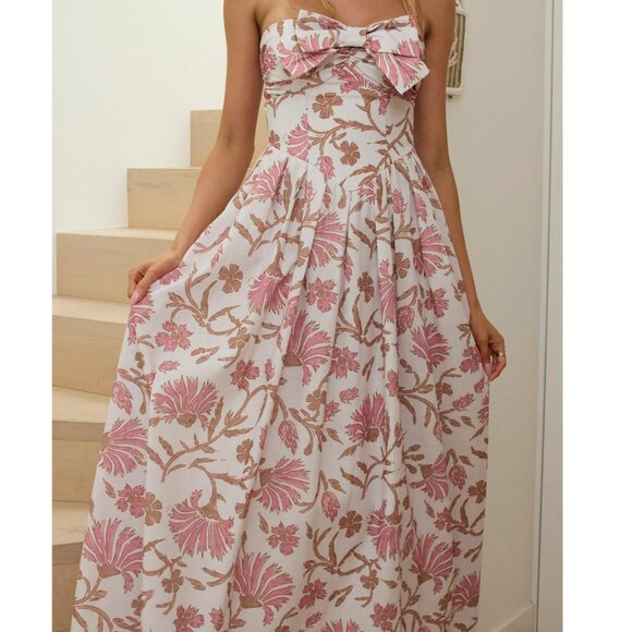 Selfie Leslie Summer Field Bow Bust Maxi Dress Floral Beige in Size Small - Picture 4 of 5